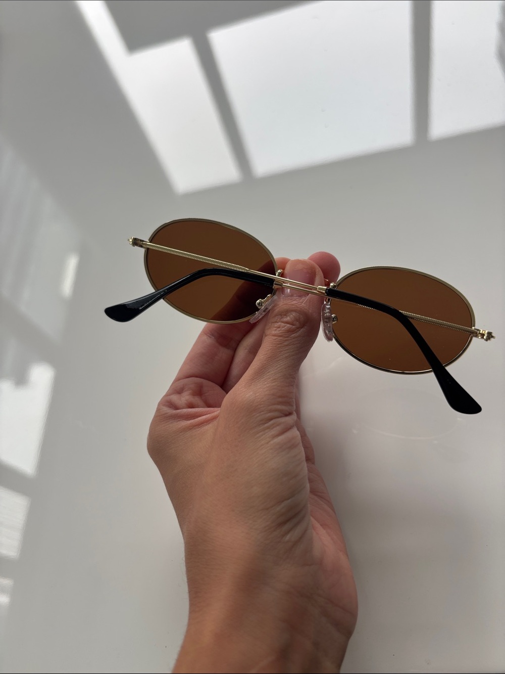 Gold Frame Oval Sunglasses with Brown Lenses - Picture 2 of 2